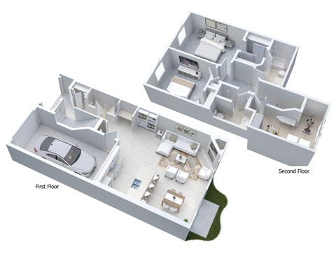 Floor plan for 2 beds, 2.5 baths, 1268 sqft